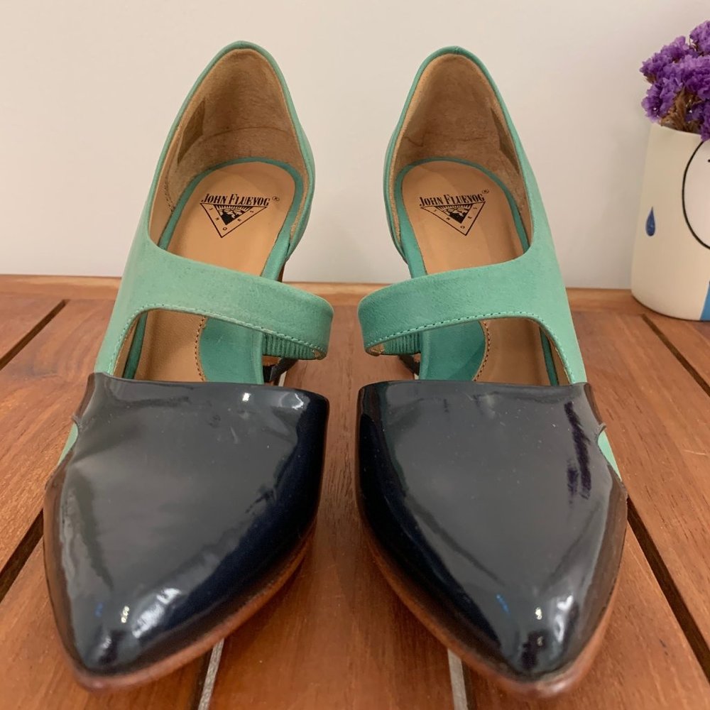 John Fluevog Green and Navy Mary Janes Size 5